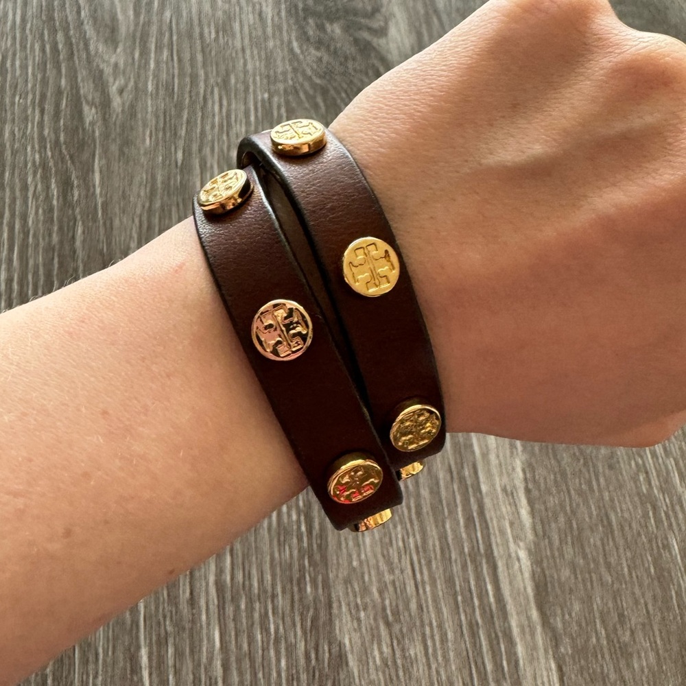 Tory Burch Brown Leather Wrap Bracelet